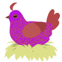 A amethyst and red chicken with a double-lace pattern