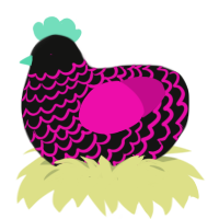 blacklight, a black and fuchsia chicken with a lace pattern
