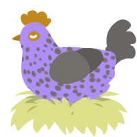A lilac and grey chicken with a speckle pattern