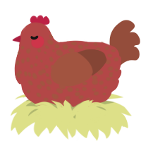 A red and russet chicken with a speckle pattern