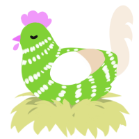 A grass and cream chicken with a bar pattern