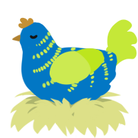 A sapphire and lime chicken with a half-bar pattern