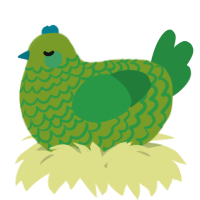 A chartreuse and viridian chicken with a lace pattern
