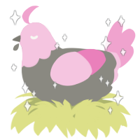 A ash and pink chicken with a head pattern