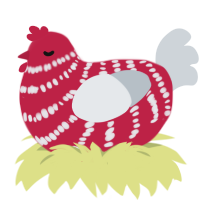 The Flesh, a crimson and mist chicken with a bar pattern