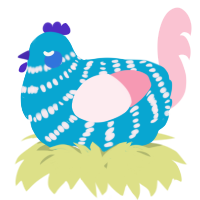 A cerulean and rose chicken with a bar pattern