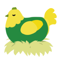 A viridian and yellow chicken with a head pattern