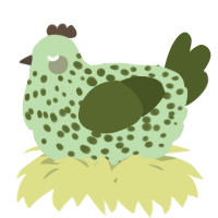 A gluppy and olive chicken with a speckle pattern