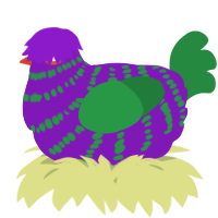 A violet and viridian chicken with a bar pattern