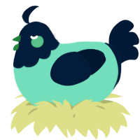 A mint and tumblr chicken with a head pattern
