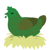 Little Plover, a viridian and olive chicken with a double-lace pattern