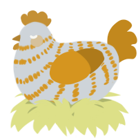 A mist and ochre chicken with a bar pattern