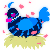 A tumblr and sapphire chicken with a bar pattern