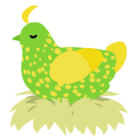 A grass and yellow chicken with a speckle pattern