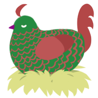 A viridian and red chicken with a lace pattern