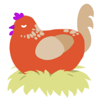 A vermilion and beige chicken with a neck-speckle pattern
