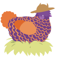 A indigo and vermilion chicken with a lace pattern