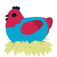 A cerulean and crimson chicken with a head pattern