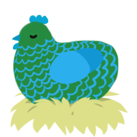 A viridian and sky chicken with a lace pattern