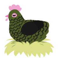 yew, a olive and sable chicken with a lace pattern