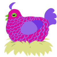 A fuchsia and blurple chicken with a lace pattern
