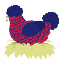 A crimson and navy chicken with a lace pattern