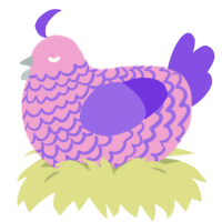 The Pinkurpler, a pink and blurple chicken with a lace pattern