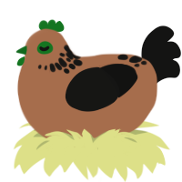 Speckle, a brown and black chicken with a neck-speckle pattern