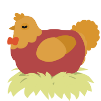 A red and orange chicken with a head pattern