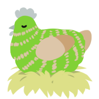 A grass and beige chicken with a bar pattern