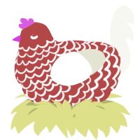 A red and white chicken with a lace pattern