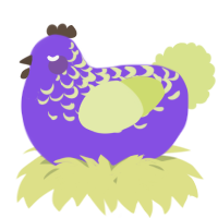 A blurple and lemon chicken with a half-lace pattern