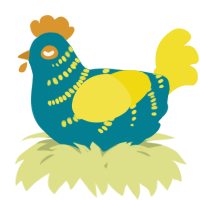 A sea and yellow chicken with a half-bar pattern