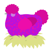 A amethyst and fuchsia chicken with a speckle pattern