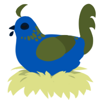 A ultramarine and olive chicken with a neck-speckle pattern