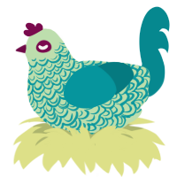 Cute Son, a gluppy and teal chicken with a double-lace pattern