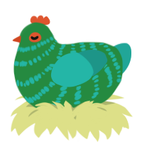 A viridian and turquoise chicken with a bar pattern
