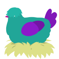 A turquoise and violet chicken