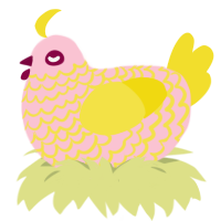 A rose and yellow chicken with a lace pattern