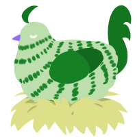 A gluppy and leaf chicken with a bar pattern