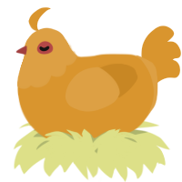A orange chicken with a head pattern