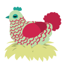 A gluppy and crimson chicken with a lace pattern