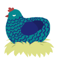 Whirlpool, a teal and navy chicken with a lace pattern