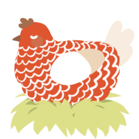 A vermilion and cream chicken with a lace pattern