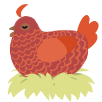 A red and vermilion chicken with a lace pattern