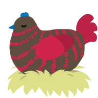 A bark and crimson chicken with a bar pattern