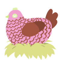 Matchaberry Pocky, a pink and russet chicken with a lace pattern