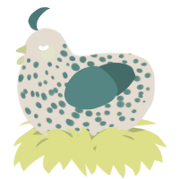 A beige and sea chicken with a speckle pattern