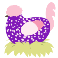 A violet and rose chicken with a speckle pattern