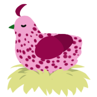 Strawberry, a pink and maroon chicken with a speckle pattern